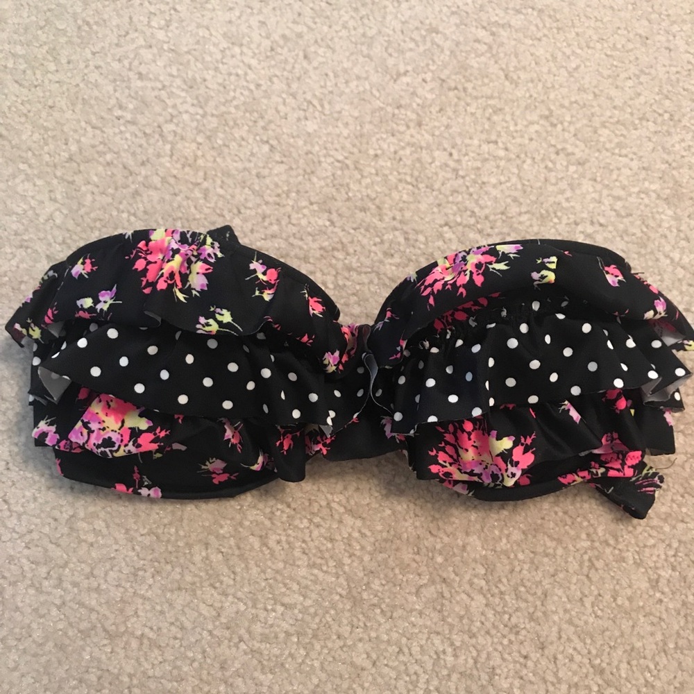 VS black floral/polka dot ruffle push-up bikini